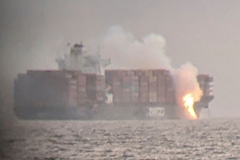 Container ship fire off British Columbia smoldering, no longer spreading